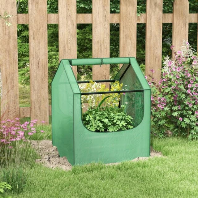OUTSUNNY Raised Garden Bed Planter Box with Greenhouse, Green & Silver Green Unisex