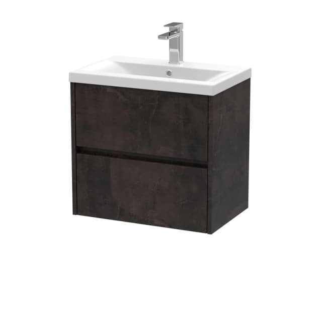 Balterley Square Wall Hung 2 Drawer Vanity Unit & Basin, 600mm Metallic Slate Grey