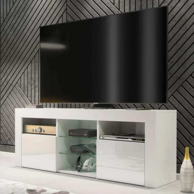 Creative Furniture Pulse TV Unit 145cm - White with Gloss Doors White Unisex