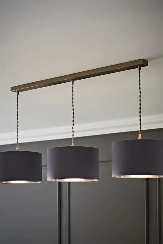 ValueLights ValueLights Reni Metallic Drum Shade 3 Drop Bar Chrome Diner Ceiling Pendant Light in Grey Grey One Size Unisex 5059406063060