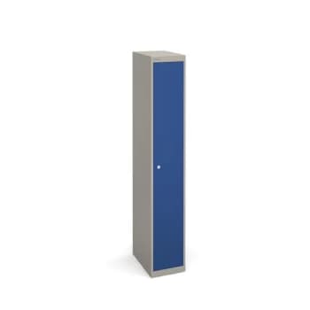 Bisley lockers with 1 door 457mm deep - grey with blue doors