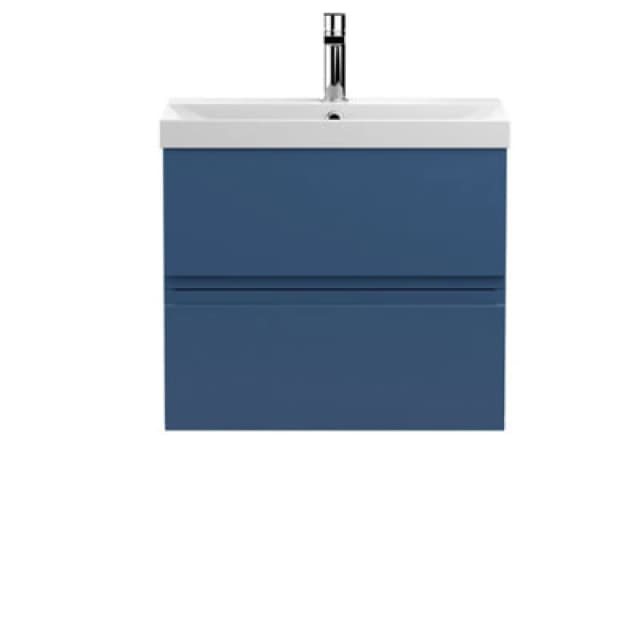 Hudson Reed Urban Wall Hung 2 Drawer Vanity Unit With Thin-Edge Ceramic Basin, Modern Bathroom Furniture In Satin Blue, 600mm