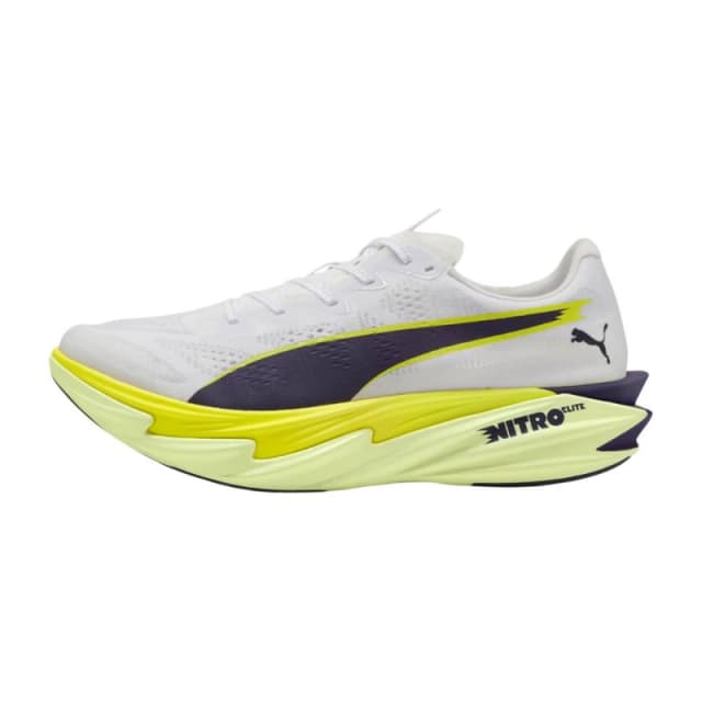 Puma Deviate NITRO Elite 4 Shoes White Yellow SS26, Size 42 - EUR