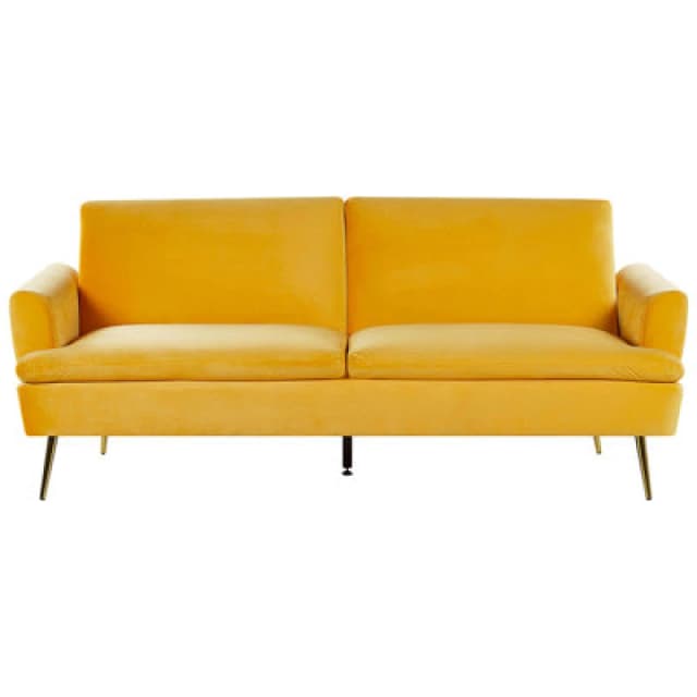 Beliani Sofa Bed 3 Seater Vettre Velvet Yellow