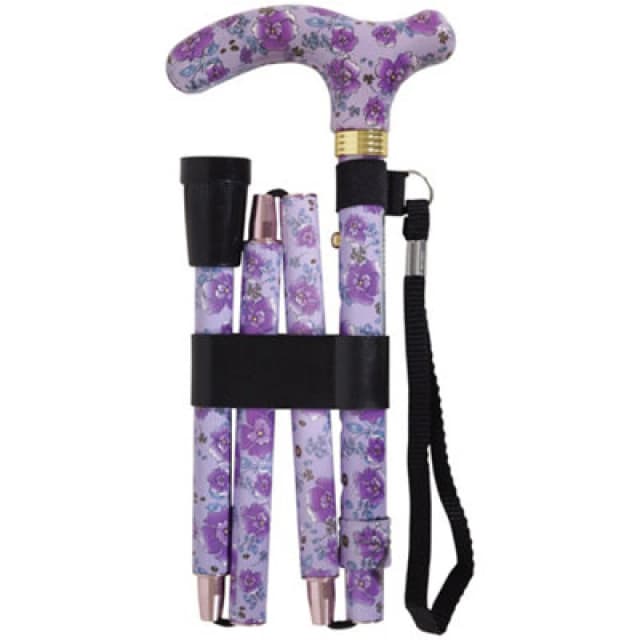 Loops Deluxe Ambidextrous Foldable Walking Cane - 5 Height Settings - Purple Blossom Multi