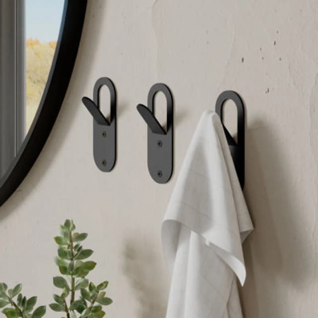 Decortie Modern Elix Unique Metal Matte Black Triple Hooks For Hanging, Set Of 3 Hooks Kitchen, Waterproof, Stainless Steel Hooks
