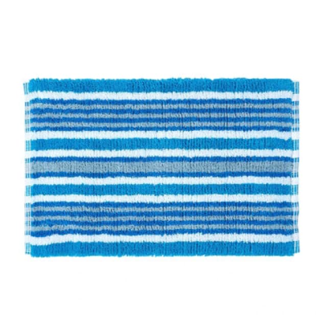 Homescapes Handloomed Striped Cotton Bath Mat Blue