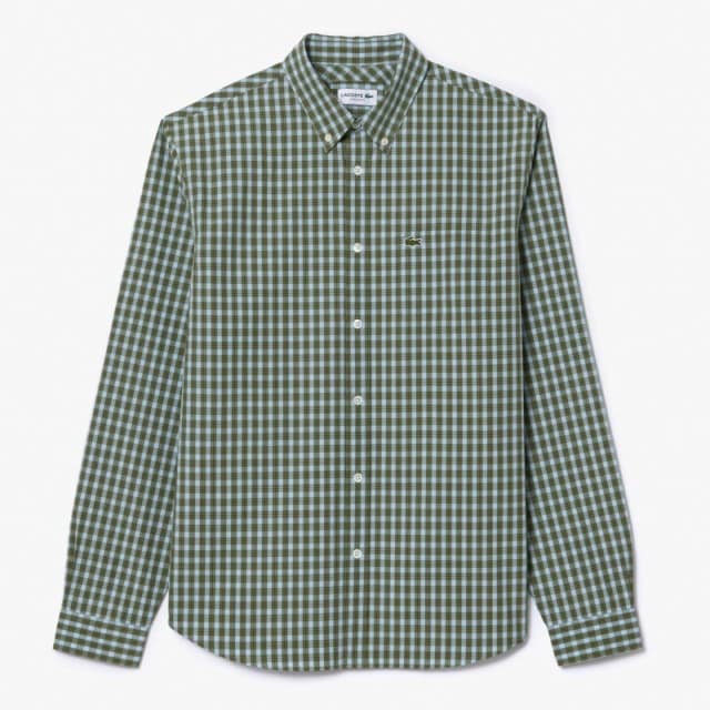 Lacoste Regular-Fit Plaid Poplin Shirt Khaki male 16