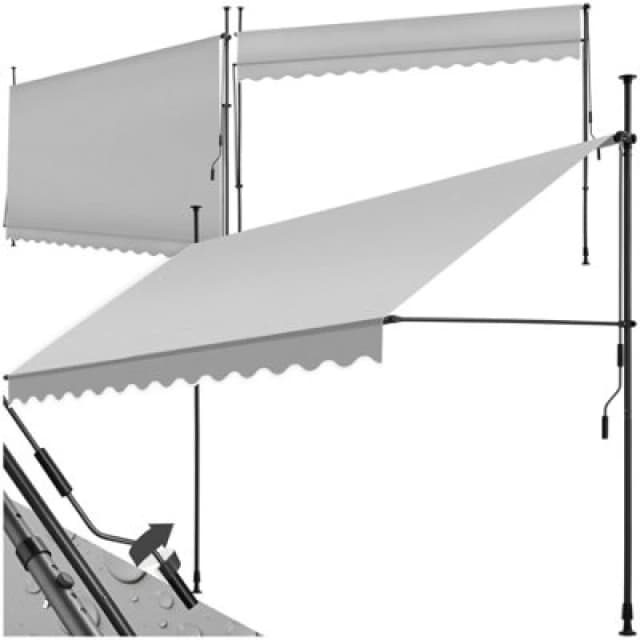 Tectake Awning With Hand Crank - Pressure Fitted , Height Adjustable 350 X 180 Cm - Light Grey