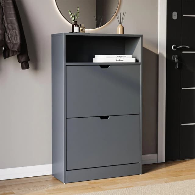 Lassic Vida Designs 2 Drawer Shoe Cabinet With Shelf Grey unisex 2 Drawer