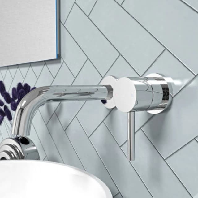 Nes Home Remy Wall Mounted Curved Spout Basin Mono Mixer Tap & Waste Chrome