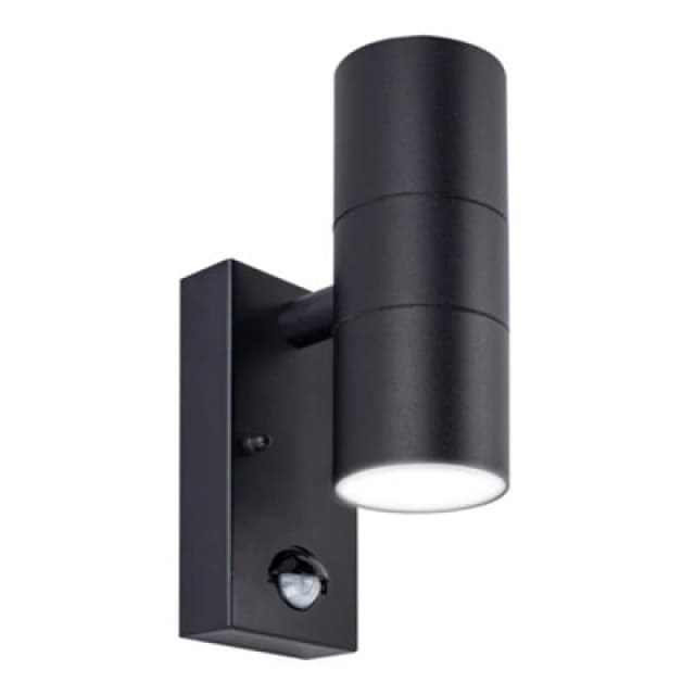 Luceco Azurar Up/down Ip44 Gu10 Wall Light With Pir Sensor Black