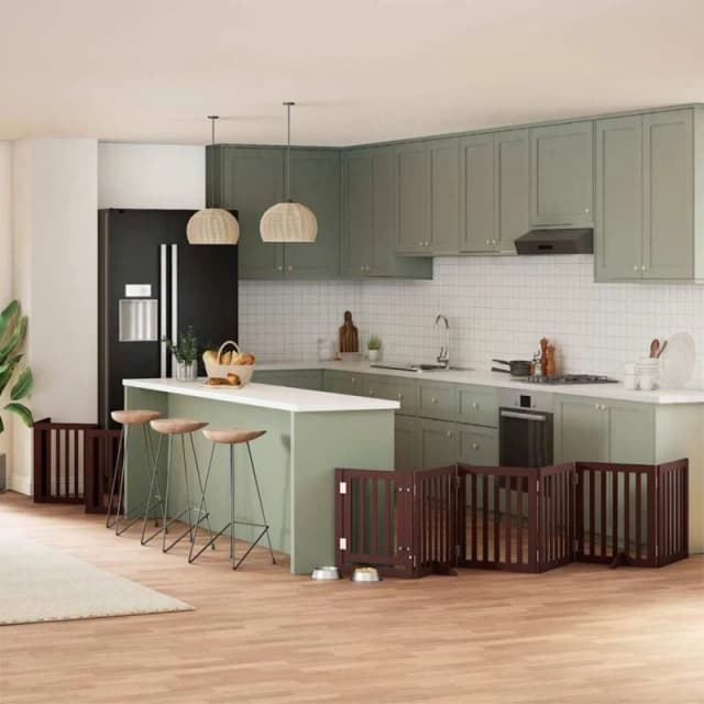 vidaXL Dog Gate with Door Foldable 15 Panels Brown 750cm Poplar Wood, Brown 3155661