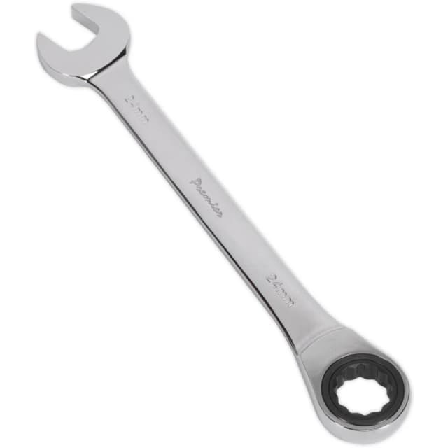 Loops 24mm Ratchet Combination Spanner - Chrome Vanadium Steel - 72 Tooth Ratchet Ring Metallics