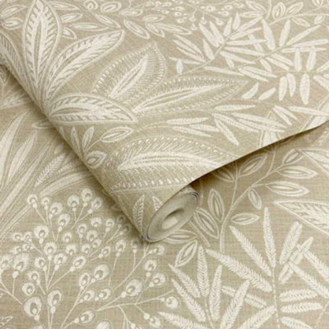 Crown Crown - Sahara Leaf Natural Beige Wallpaper Botanical Textured Feature Wall WL-M1782