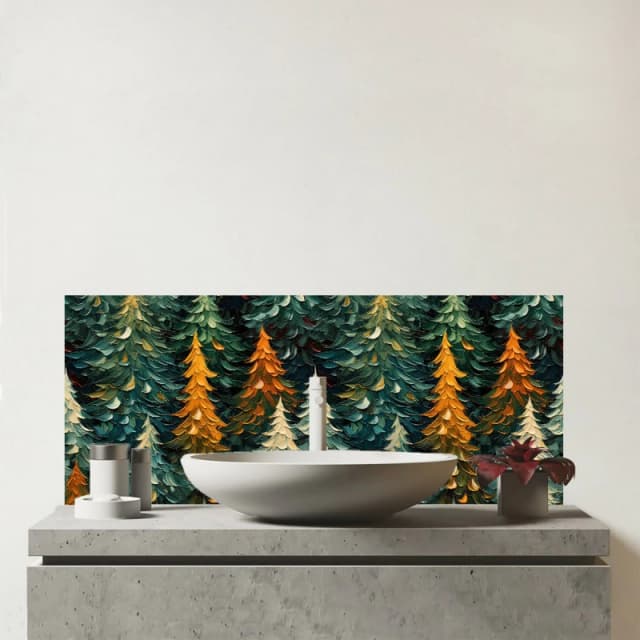 Warren Reed - Designer Impasto Style Christmas Trees Glass Bathroom Splashback in Green Green Unisex