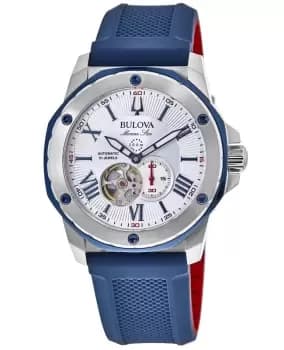 Bulova Marine Star White Dial Blue Rubber Strap Mens Watch 98A225 98A225