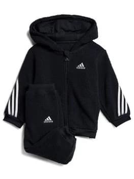 Boys, Adidas Infant Unisex 3 Stripe Sherpa Full Zip Hoody & Jog Pant Set, Black/Silver, Size 18-24 Months