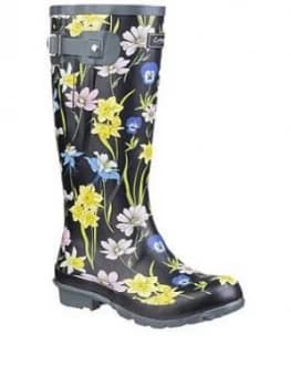 Cotswold Windsor Print Welly, Black, Size 4, Women