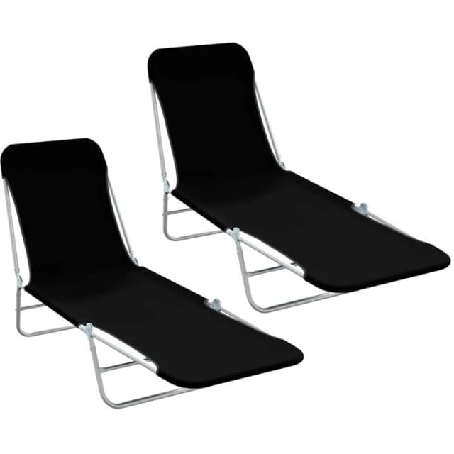 VIDAXL Folding Sun Loungers 2 pcs Steel and Fabric Black Vidaxl 44300