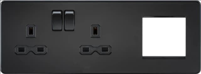 KnightsBridge Screwless 13A 2G DP Socket + 2G Modular Combination Plate, Matt Black SFR192LMBB