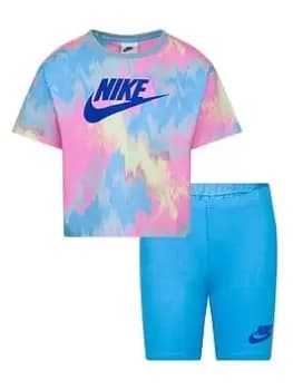 Nike Younger Girls Digi Dye Boxy Tee & Short Set, Blue, Size 3-4 Years, Women