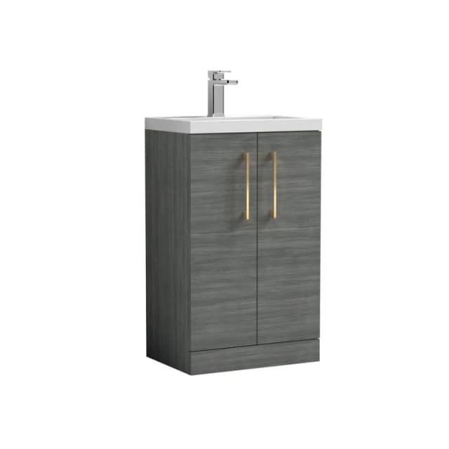Balterley Bathroom Vanity Basin Unit, Brushed Brass Handles, 500mm, Wood Grey Grey Unisex