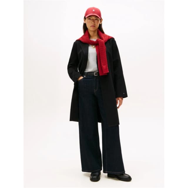 Tommy Hilfiger Womens Belted Double-Breasted Tailored Fit Overcoat Black female 8 (XS)