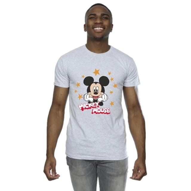 Disney Men Mickey Mouse Stars T-Shirt in Grey Size: Small Grey S Male 5063153652699