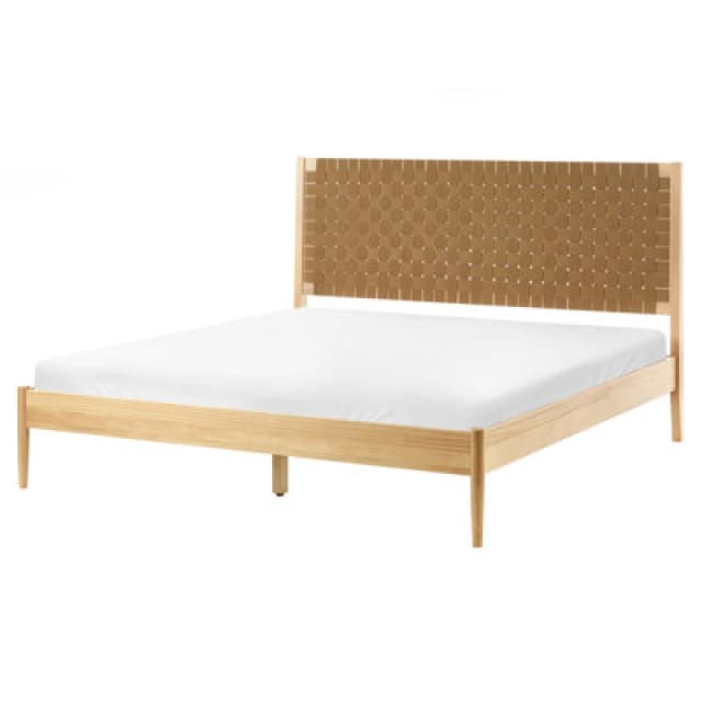 Beliani Bed Pine Wood Brunemont 160 X 200 Cm (Eu King Size) Light Brown