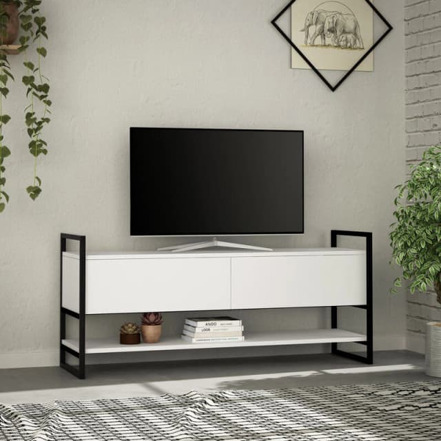 DECORTIE Decortie Metola Modern TV Stand Multimedia Centre TV Unit With Storage Cabinet 130cm -White M.TV.14150.2