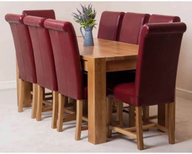 Thats Furniture Kuba 180 x 90cm Chunky Oak Dining Table & 8 Washington Leather Chairs in Red Red Unisex 180 x 90 cm