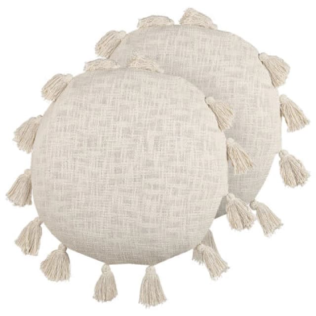 Beliani Set Of 2 Decorative Cushions Madia Cotton 45 X 45cm Light Beige Solid