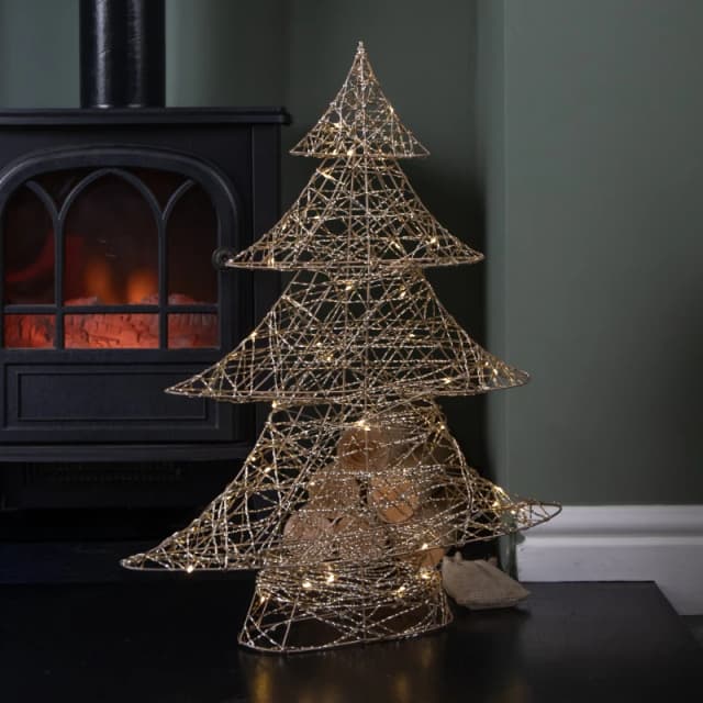 60cm Battery Operated Light up Gold Weave Christmas Tree with Warm White LEDs