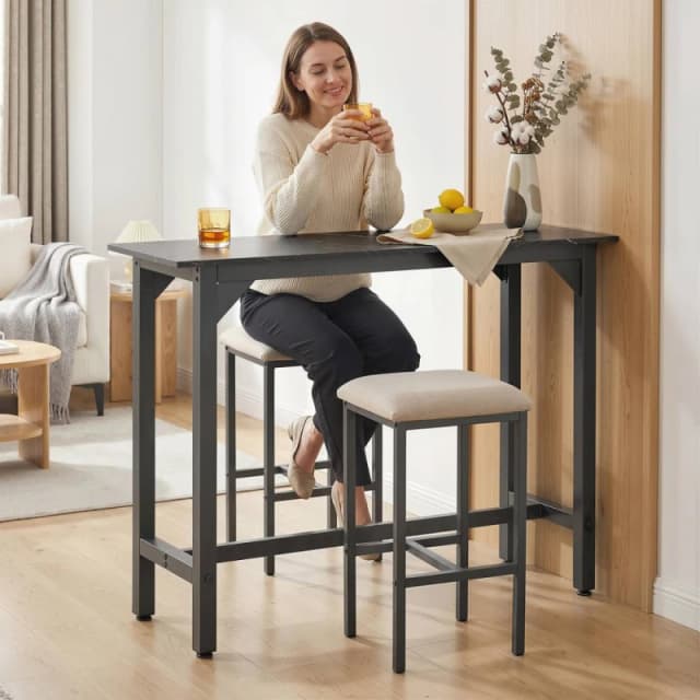 HOMCOM Bar Table Coffee Table with Adjustable Footpads Black Marble Effect Black Unisex