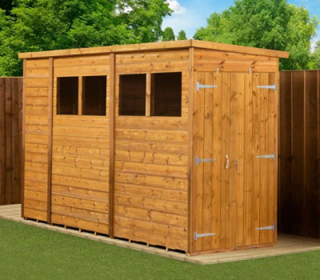 Empire Sheds Empire Modular Pent 10X4 Dipped Treated Tongue And Groove Wooden Garden Shed Double Door Windows (10' X 4' / 10ft X 4ft) (10X4)