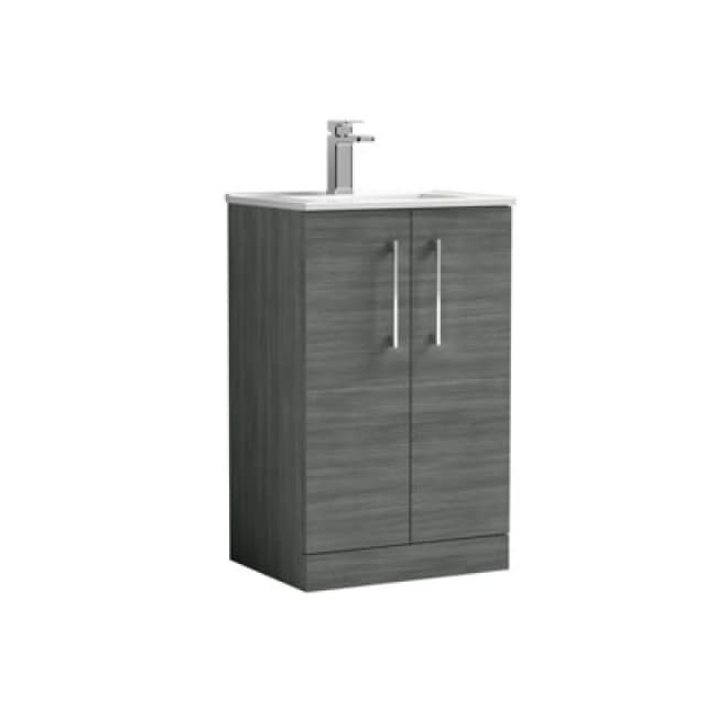 Balterley Bathroom 2 Soft Close Door, Floor Vanity Unit Basin, Anthracite, 500mm in Grey Grey Unisex