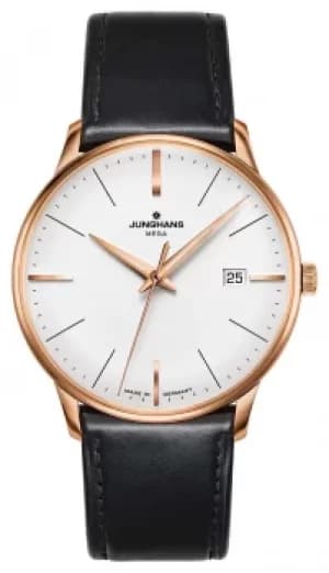Junghans Meister MEGA MF Black Leather Strap Gold Plated Watch