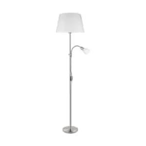 Floor Lamp Light Satin Nickel Shade White Fabric Glass Bulb E27&E14 1x60W/1x40W