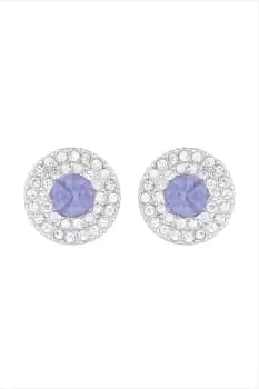 Silver Crystal Lavender Halo Stud Earrings