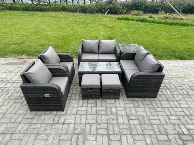 Fimous 8 Piece Rattan Garden Furniture Set Outdoor Patio Sofa, Table and Chairs Garden Table Ideal for Pool Side, Balcony, Outdoor and indoor Set Dark