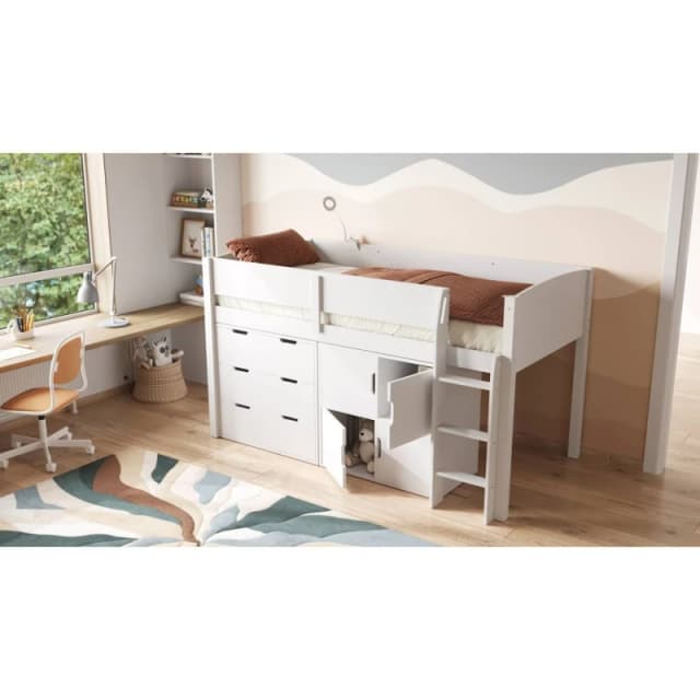 Flair Loop Mid Sleeper Bed Full Storage Set With 4 Doors in White Size: Single White Unisex Single