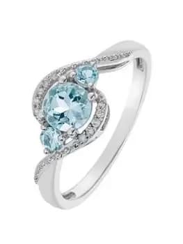 Love GEM 9ct White Gold Aquamarine & Diamond Ring, Silver, Size R, Women