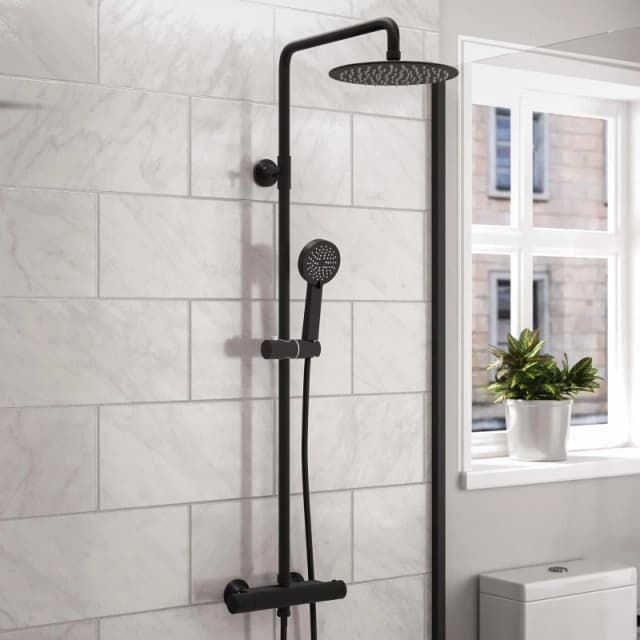Nes Home Modern Round Matte Black Exposed Thermostatic Mixer Shower Set With Shower Head Black