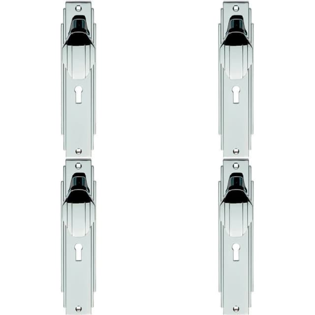 Loops 4x PAIR Line Detailed Door Knob on Lock Backplate 205 x 45mm Polished Chrome Multi