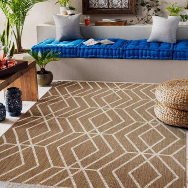 RugsX Flat 48956265 Sisal Carpet Geometric - Natural Beige Straw Color, String 80X150 Cm