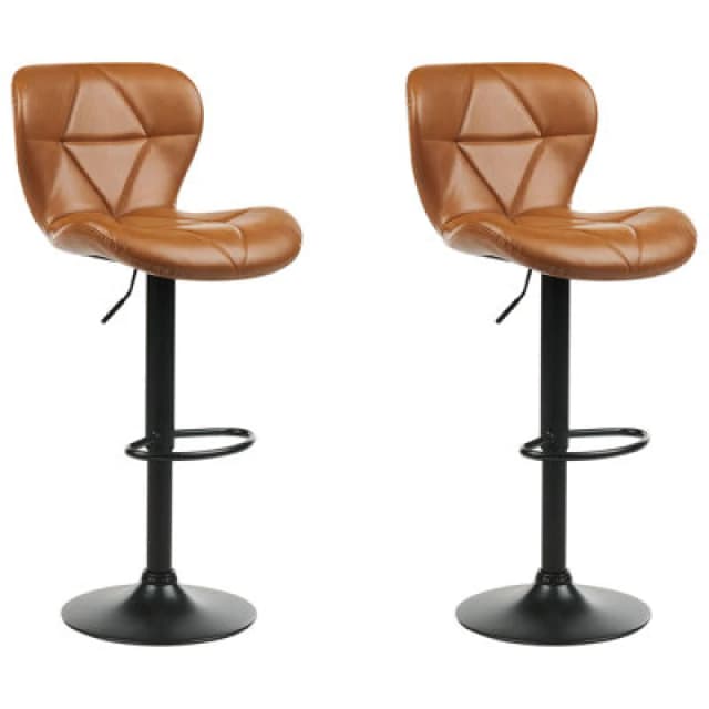 Beliani Set Of 2 Bar Chairs Valetta Faux Leather Swivel Golden Brown