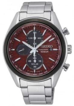 Seiko Mens Solar Stainless Steel Bracelet Red Watch