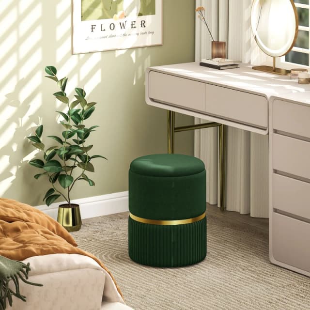 HOMCOM Round Pouffe, Storage Footstool with Cushioned Top, Hidden Space Dark Green 838-439V70DG
