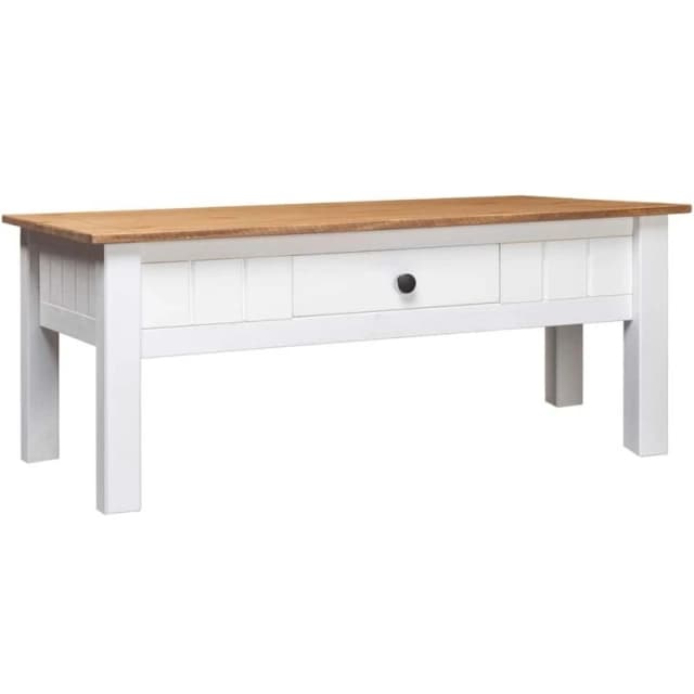 vidaXL Solid Pine Wood Coffee Table with Drawer White Drawer Side End Stand